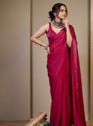 Designer Solid Fandy Satin Saree With Unstitched  Blouse piece