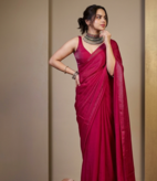 Designer Solid Fandy Satin Saree With Unstitched  Blouse piece