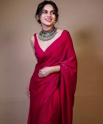 Designer Solid Fandy Satin Saree With Unstitched  Blouse piece 2