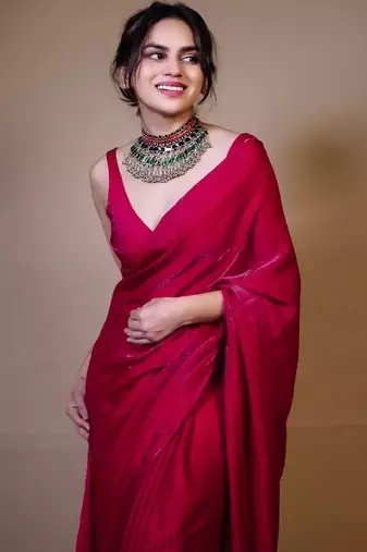 Designer Solid Fandy Satin Saree With Unstitched  Blouse piece
