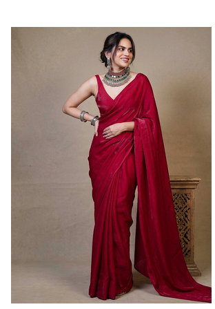 Designer Solid Fandy Satin Saree With Unstitched  Blouse piece 3