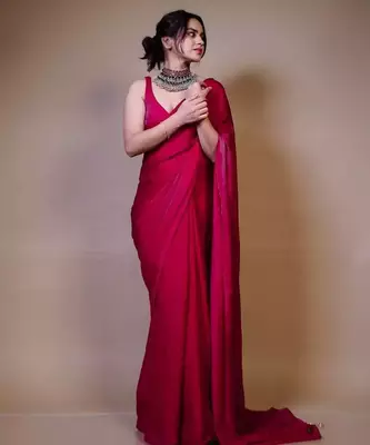 Designer Solid Fandy Satin Saree With Unstitched  Blouse piece 4