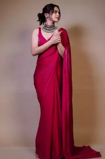 Designer Solid Fandy Satin Saree With Unstitched  Blouse piece