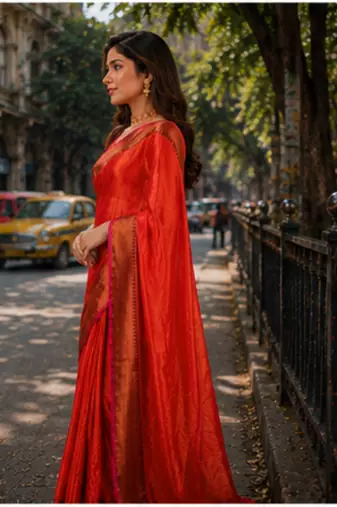  orange handloom cotton tissue saree