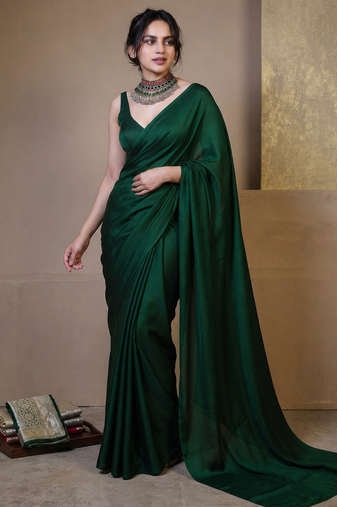 Designer Solid Fandy Satin Saree With Unstitched  Blouse piece