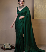 Designer Solid Fandy Satin Saree With Unstitched  Blouse piece