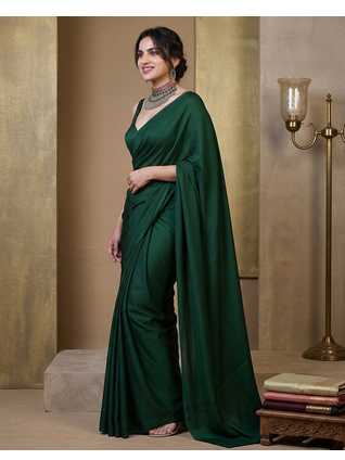 Designer Solid Fandy Satin Saree With Unstitched  Blouse piece 2