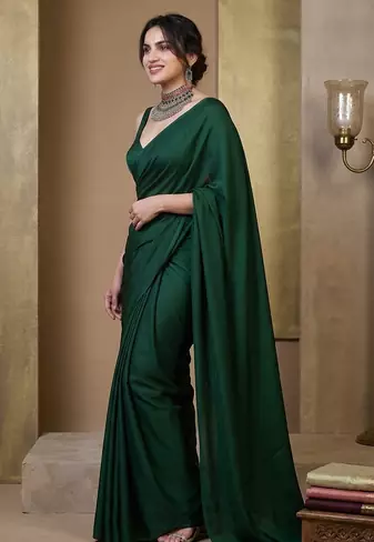 Designer Solid Fandy Satin Saree With Unstitched  Blouse piece