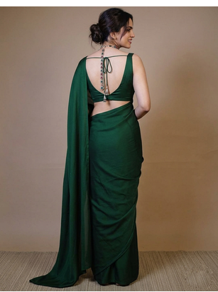 Designer Solid Fandy Satin Saree With Unstitched  Blouse piece 3