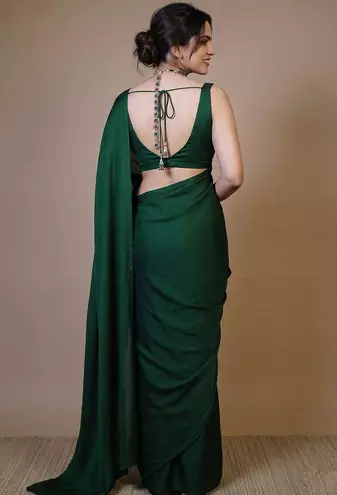 Designer Solid Fandy Satin Saree With Unstitched  Blouse piece
