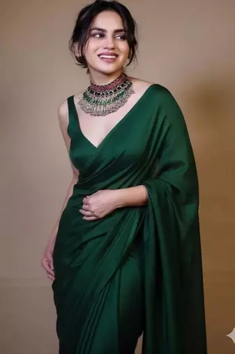 Designer Solid Fandy Satin Saree With Unstitched  Blouse piece