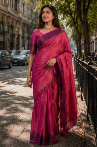  pink handloom cotton tissue saree