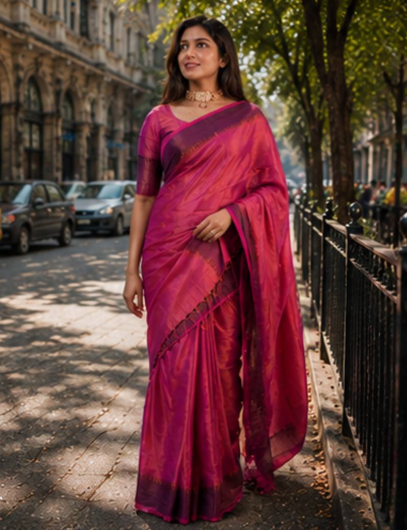  pink handloom cotton tissue saree