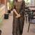 Chocolate brown embroidered  vertical cotton straight kurti pant dupatta set