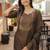 Chocolate brown embroidered  vertical cotton straight kurti pant dupatta set
