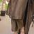 Chocolate brown embroidered  vertical cotton straight kurti pant dupatta set