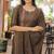 Chocolate brown embroidered  vertical cotton straight kurti pant dupatta set