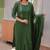 Green embroidered  vertical cotton straight kurti pant dupatta set