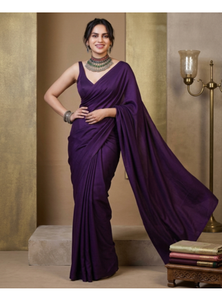 Designer Solid Fandy Satin Saree With Unstitched  Blouse piece 1