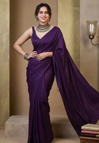 Designer Solid Fandy Satin Saree With Unstitched  Blouse piece