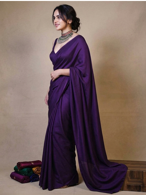 Designer Solid Fandy Satin Saree With Unstitched  Blouse piece 2