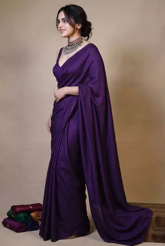 Designer Solid Fandy Satin Saree With Unstitched  Blouse piece