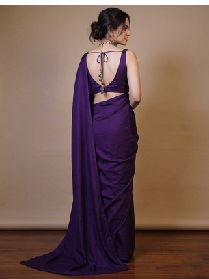 Designer Solid Fandy Satin Saree With Unstitched  Blouse piece 3