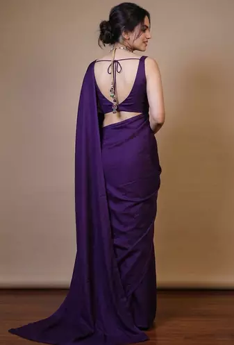 Designer Solid Fandy Satin Saree With Unstitched  Blouse piece