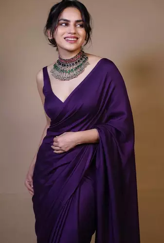 Designer Solid Fandy Satin Saree With Unstitched  Blouse piece