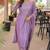 Lavendar embroidered  vertical cotton straight kurti pant dupatta set