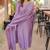 Lavendar embroidered  vertical cotton straight kurti pant dupatta set