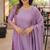 Lavendar embroidered  vertical cotton straight kurti pant dupatta set