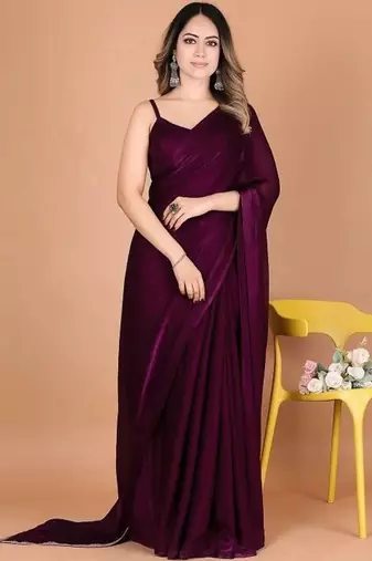Designer Solid Fandy Satin Saree With Unstitched  Blouse piece