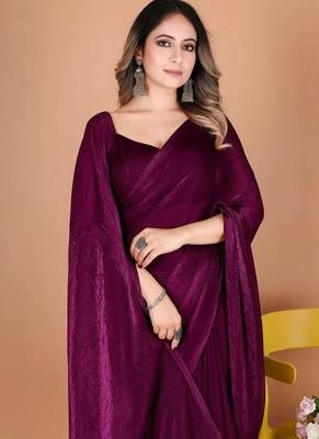Designer Solid Fandy Satin Saree With Unstitched  Blouse piece 2