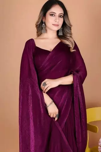 Designer Solid Fandy Satin Saree With Unstitched  Blouse piece
