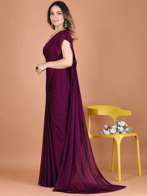 Designer Solid Fandy Satin Saree With Unstitched  Blouse piece 3