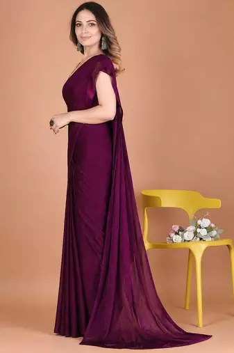 Designer Solid Fandy Satin Saree With Unstitched  Blouse piece