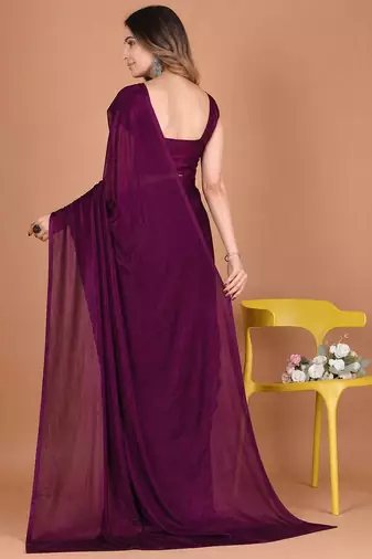 Designer Solid Fandy Satin Saree With Unstitched  Blouse piece