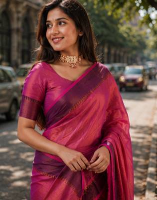  pink handloom cotton tissue saree 3