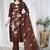 Brown embroidered  vertical cotton straight kurti pant dupatta set