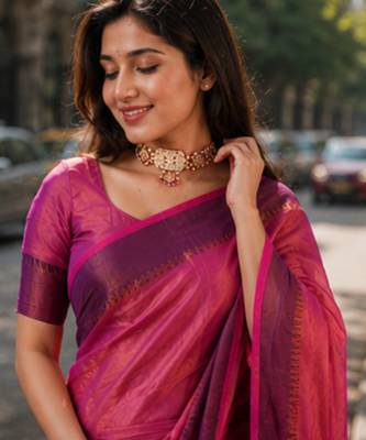  pink handloom cotton tissue saree 4