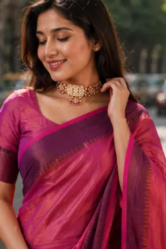  pink handloom cotton tissue saree