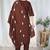 Brown embroidered  vertical cotton straight kurti pant dupatta set