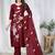 Maroon embroidered  vertical cotton straight kurti pant dupatta set