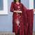 Maroon embroidered  vertical cotton straight kurti pant dupatta set