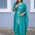 Sky blue embroidered vertical cotton straight kurti pant dupatta set