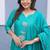 Sky blue embroidered vertical cotton straight kurti pant dupatta set