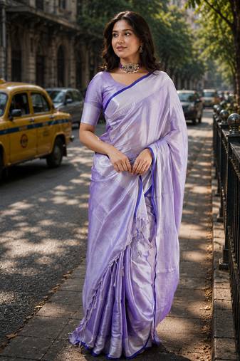  lavender handloom cotton tissue saree