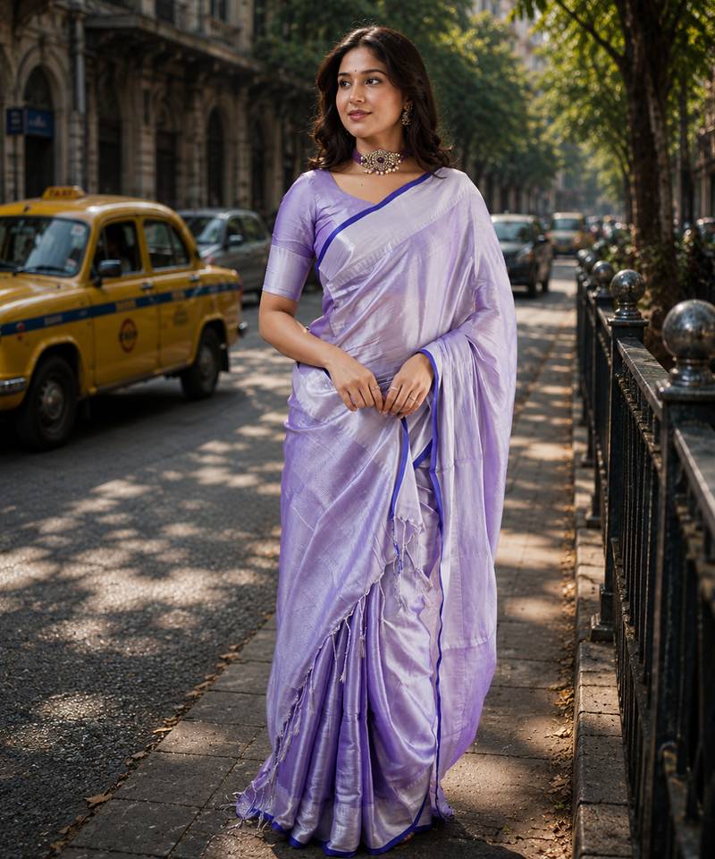  lavender handloom cotton tissue saree
