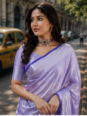  lavender handloom cotton tissue saree 4
